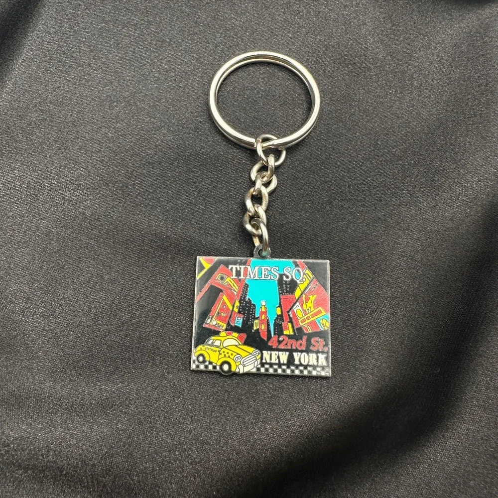 Vintage 80s Times So New York City Keychain 42nd St Yellow Taxi Souvenir Jewelry